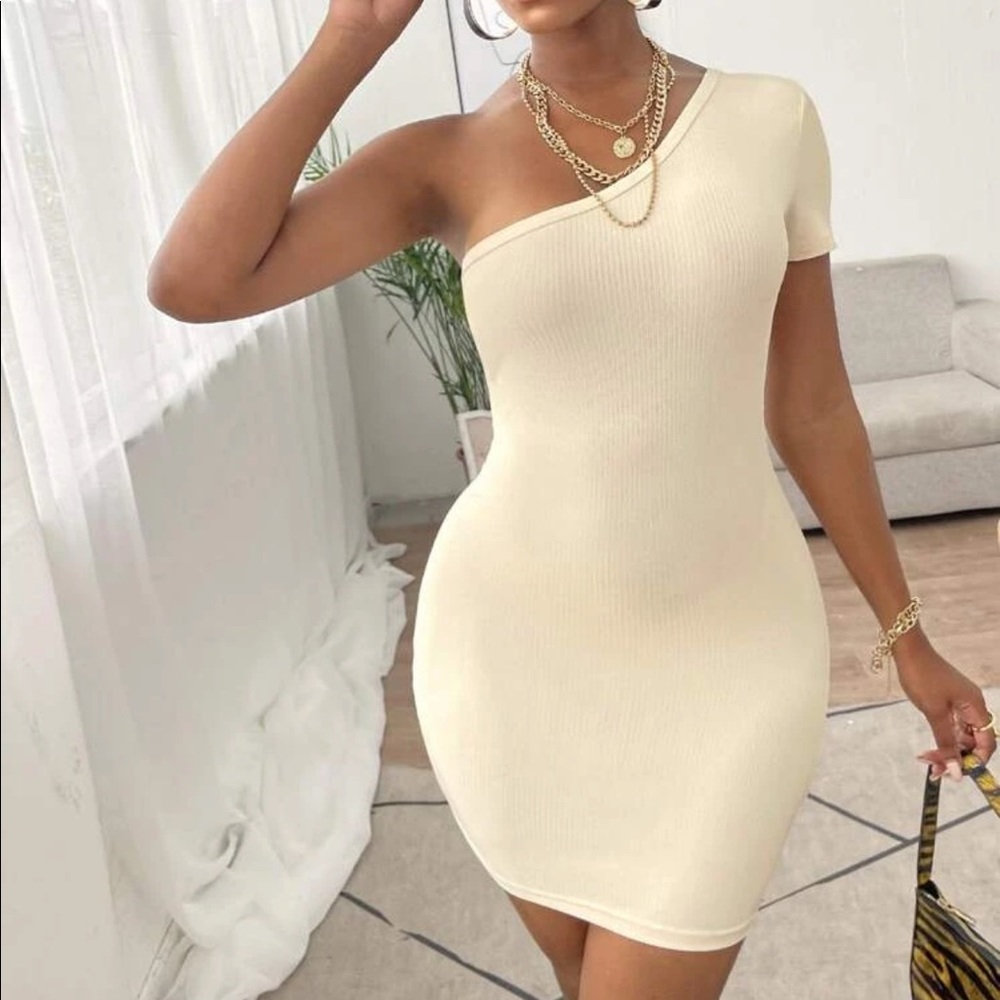 Cream One Shoulder Dress